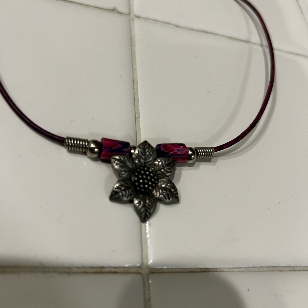 Floral Pendant Necklace with Silver and Pink Accents